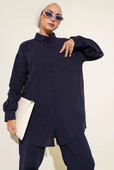 Tek Cepli Müslin İkili Takım Lacivert - Resim 2