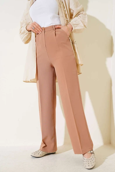 Tek Pileli Cepli Kumaş Pantolon Latte - Resim 2