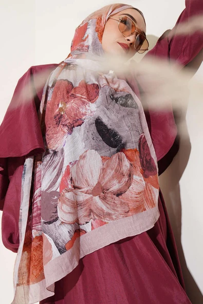 Ebruli Desenli Soft Kraş Şal Latte ürün görseli 1