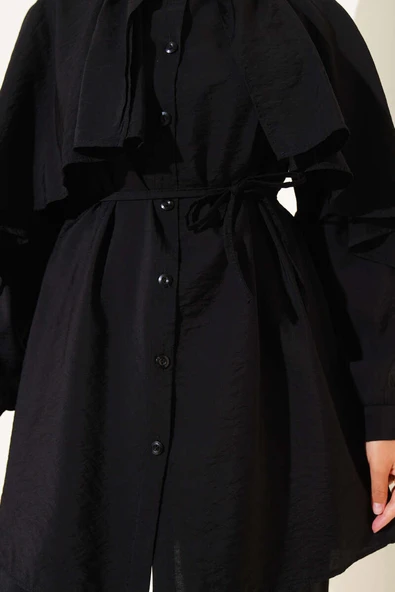 Omuz Fırfır Pelerinli İkili Takım Siyah - Resim 4