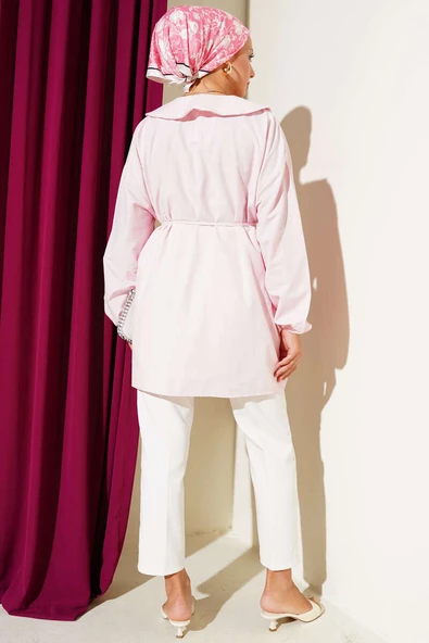 Yarım Düğmeli Nervürlü Tunik Pembe - Resim 3