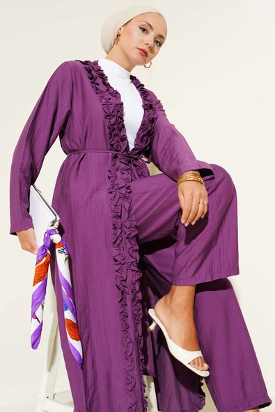 Fırfırlı Uzun Hırkalı İkili Takım Magenta ürün görseli 1