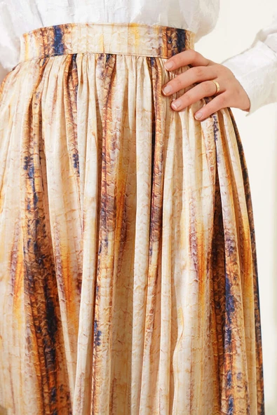 Desenli Pileli Saten Etek Sarı - 4