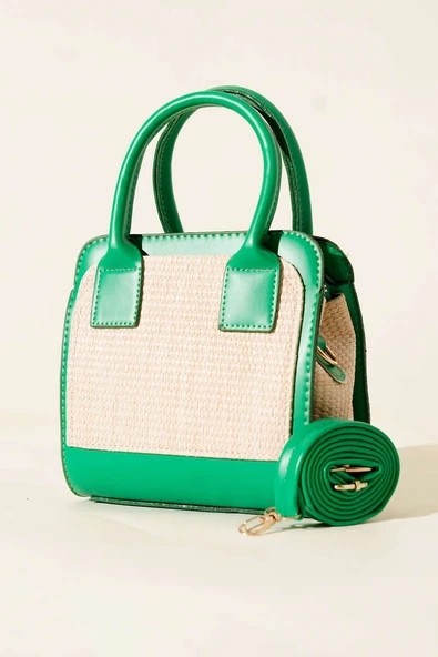 Hasır Detaylı Kare Çanta Yeşil ürün görseli 1