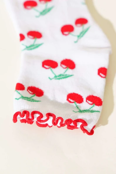 Kadın Meyve Figürlü Soket Çorap Beyaz - Resim 2