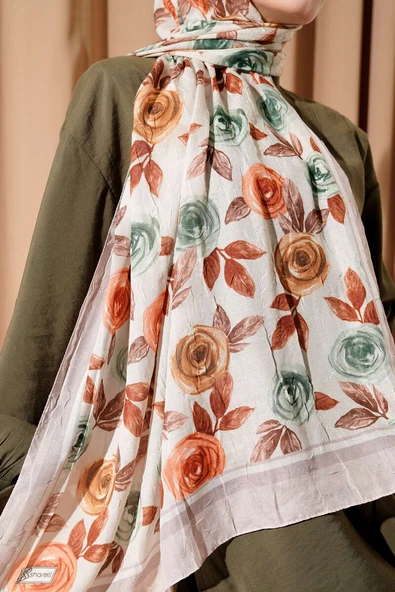 Floral Desenli Bambu Kraş Şal Taş - Resim 4