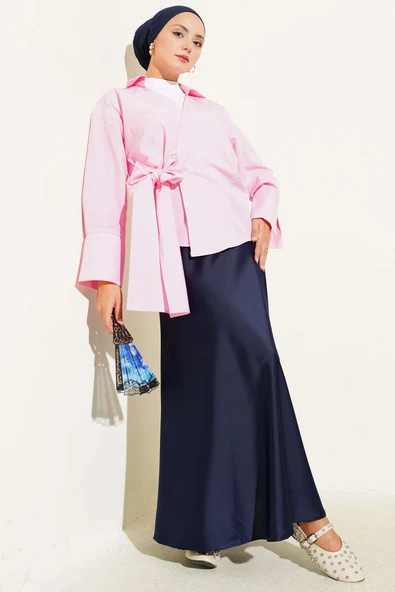 Yandan Bağlamalı Bluz Pembe - Resim 2