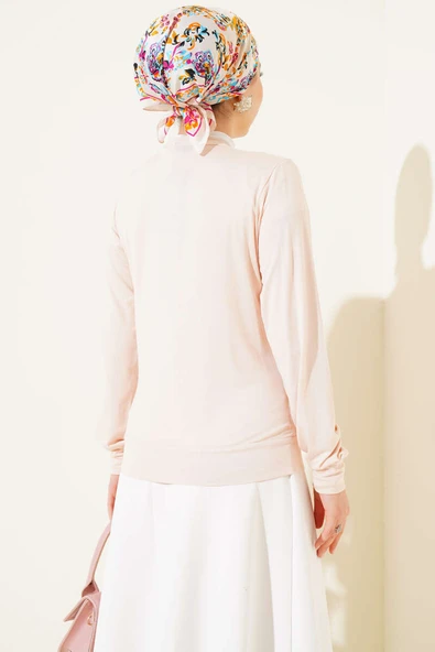 Düğmeli Kısa Viskon Hırka Bej - Resim 3