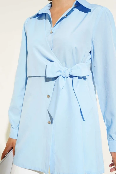 Düğmeli Yandan Bağlamalı Gömlek Mavi - Resim 4
