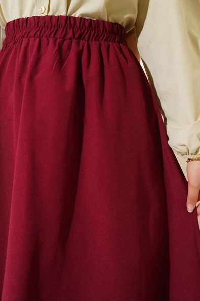 Basic Beli Lastikli Etek Bordo - Resim 4