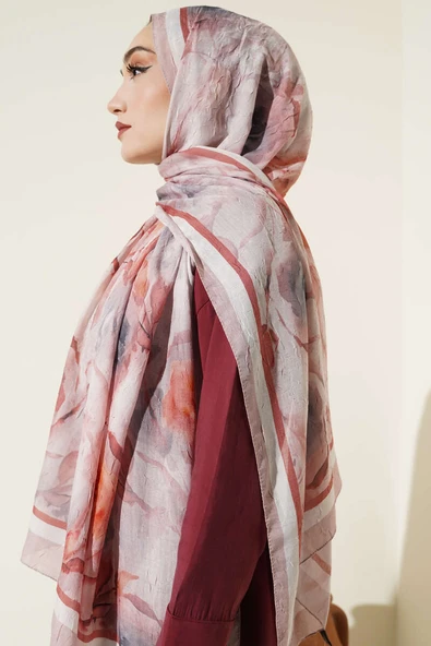 Flower Desen Bambu Kraş Şal Pudra - Resim 3