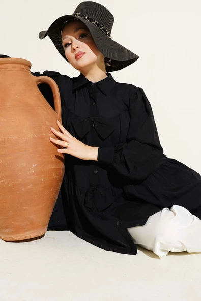 Önü Fiyonklu Tunik Siyah ürün görseli 1