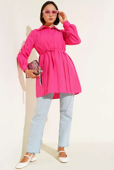 Önü Pensli İp Kuşaklı Tunik Fusya - Resim 2