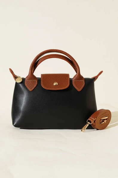 Mıknatıslı Kısa Kulplu Çanta Siyah Taba - Resim 2