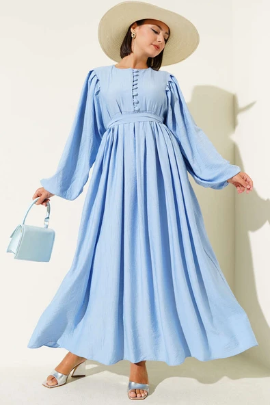 Brit Düğmeli Kuşaklı Elbise Bebe Mavi ürün görseli 1