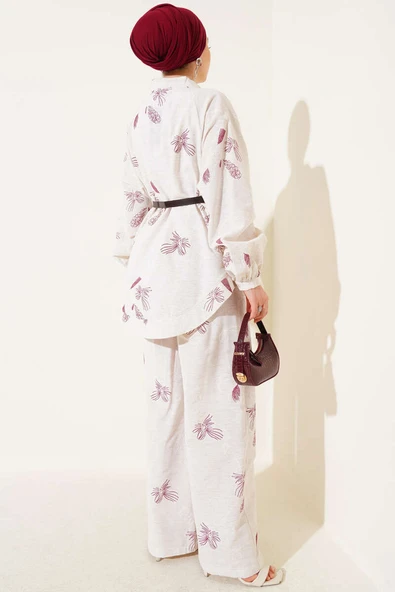 Çiçek Desenli Kabartmalı İkili Takım Bordo - Resim 3