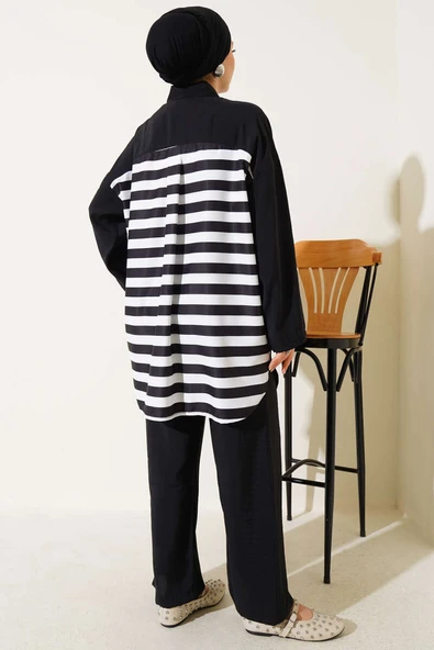 Arkası Çizgi Detaylı İkili Takım Siyah - Resim 3