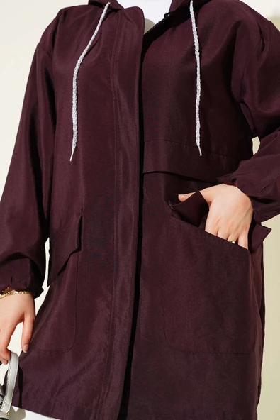 Çift Cepli Gizli Fermuarlı Kap Mürdüm - Resim 4