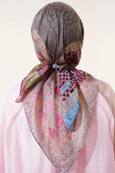 Çiçekli Karışık Desenli Eşarp  Mavi - Resim 3