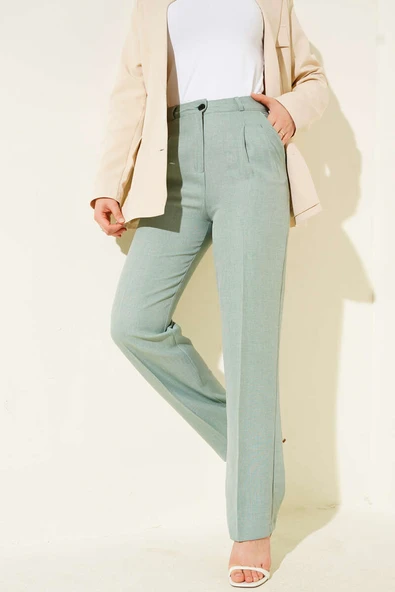 Pileli Keten Kumaş Mint - Resim 2