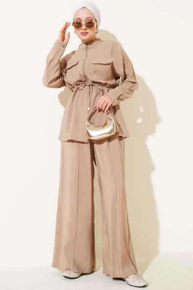 Fermuarlı Beli Tünelli İkili Takım Latte ürün görseli 1