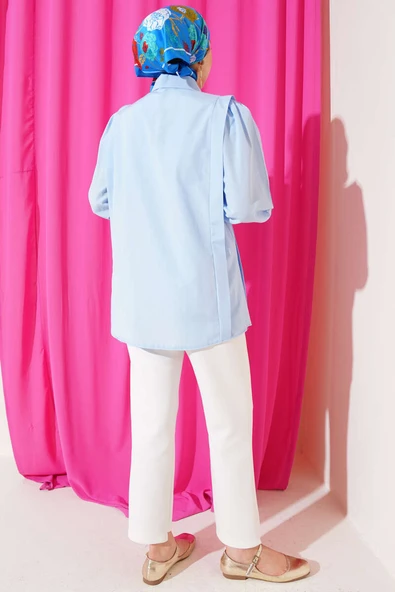 Omuz Pile Detaylı Gömlek Mavi - Resim 3