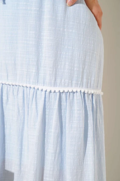 Mini Pon Pon Detaylı Etek Mavi - Resim 4