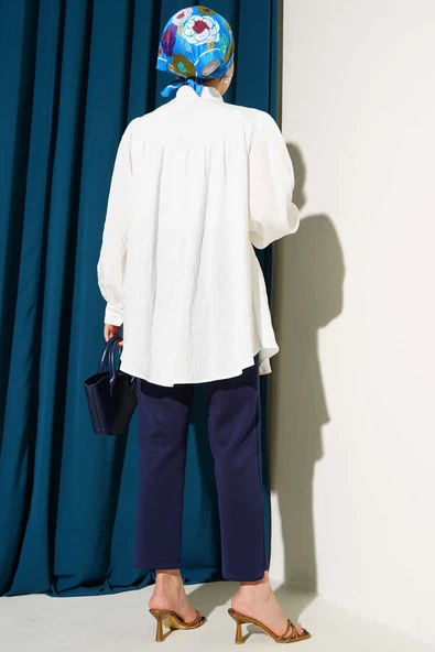 Önü Fiyonklu Tunik Ekru - Resim 3