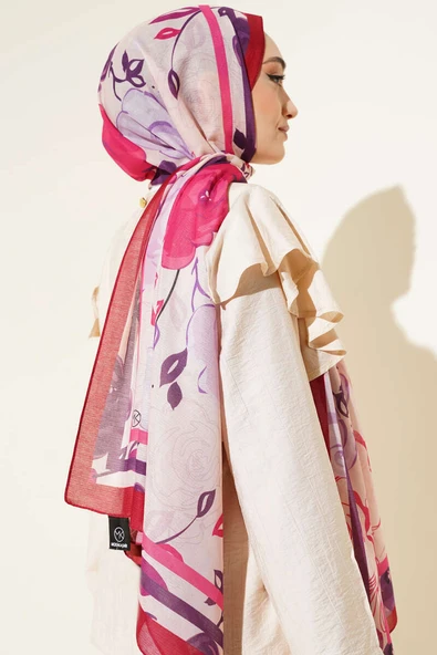 Gül Motifli Şal Bordo - Resim 3