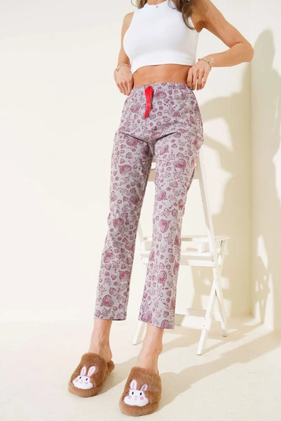 Kalp Motifli Pijama Altı Kayrak Grisi ürün görseli 1