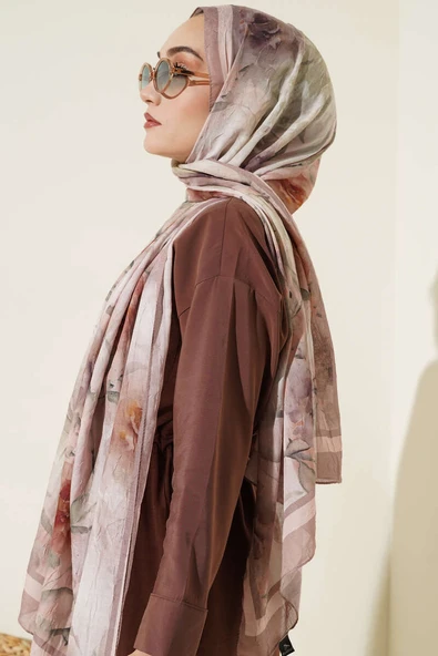 Flower Desen Bambu Kraş Şal Soft Kahve - Resim 3