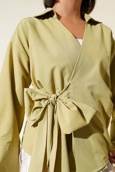 Yandan Bağlamalı Bluz Çağla Yeşili - Resim 4