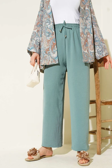 Ayrobin Bol Paça Pantolon Çağla Yeşili - Resim 2