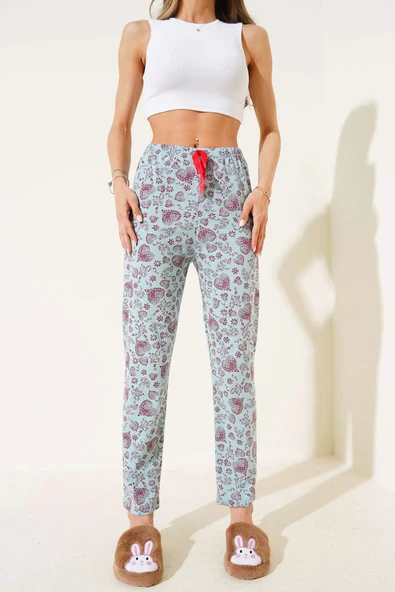 Kalp Motifli Pijama Altı Mint - Resim 2