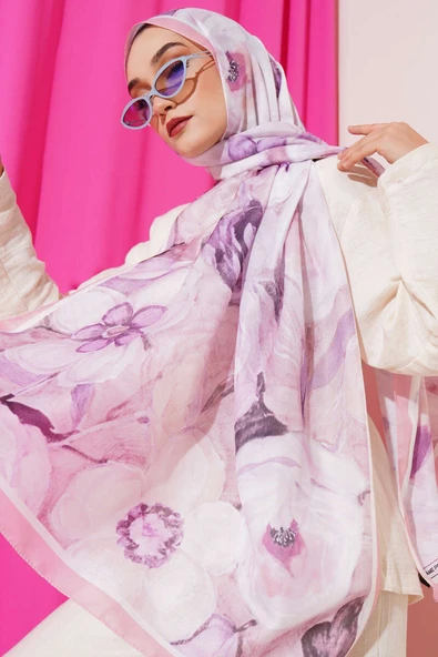 Gül Şerit Geçişli Şal Şeker Pembe - Resim 2