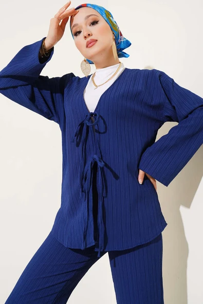 Bürümcük Önü İp Bağcıklı İkili Takım Lacivert - Resim 2