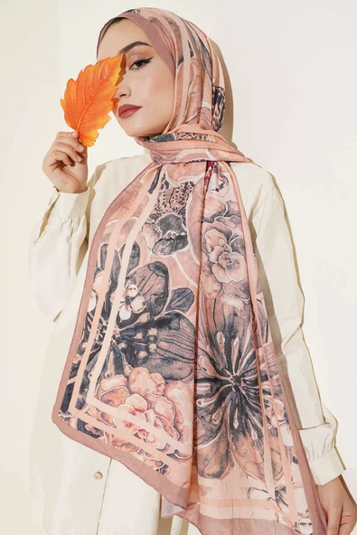 Şerit Geçişli Otantik Desenli Şal Somon - Resim 2