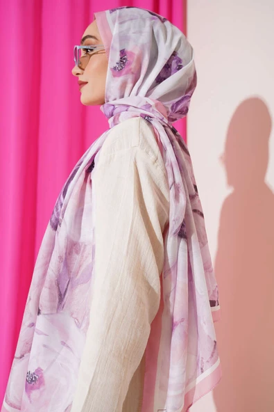 Gül Şerit Geçişli Şal Şeker Pembe - Resim 3