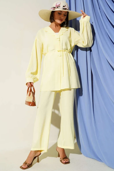 Bebe Yaka İp Kuşaklı İkili Takım Sarı ürün görseli 1