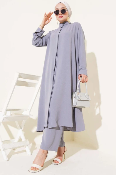 Gizli Düğmeli Salaş İkili Takım Gri ürün görseli 1