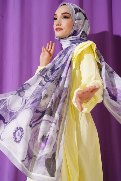 Gül Şerit Geçişli Şal Açık Lila ürün görseli 1