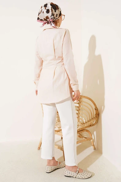 İnci Detaylı Belden Pileli Gömlek Bej - Resim 3