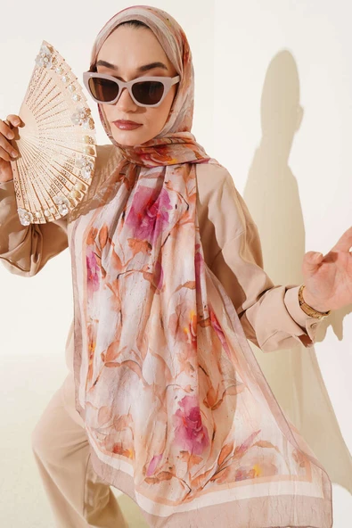 Flower Desen Bambu Kraş Şal Kum Bej ürün görseli 1