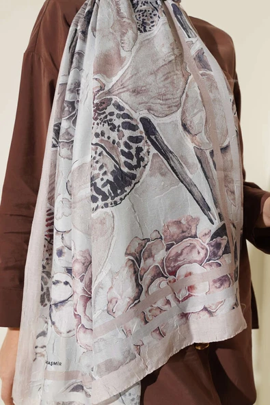 Şerit Geçişli Otantik Desenli Şal Bej - Resim 4