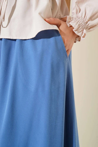 Yandan Cepli Basic Etek Indıgo - Resim 4