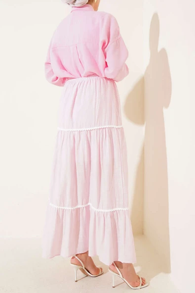 Mini Pon Pon Detaylı Etek Pembe - Resim 3