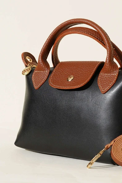 Mıknatıslı Kısa Kulplu Çanta Siyah Taba - Resim 3