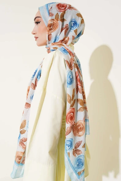 Floral Desenli Bambu Kraş Şal Bebe Mavi - Resim 3