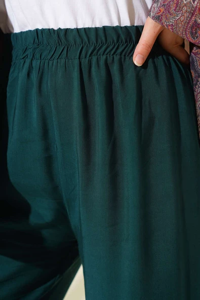 Beli Lastikli Tencel Pantolon Zümrüt - Resim 4