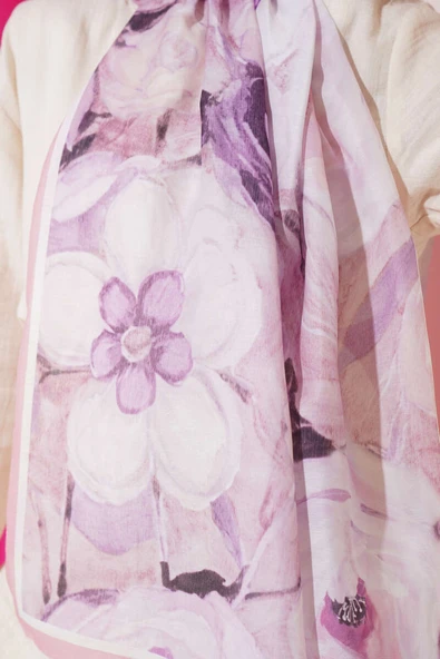 Gül Şerit Geçişli Şal Şeker Pembe - Resim 4